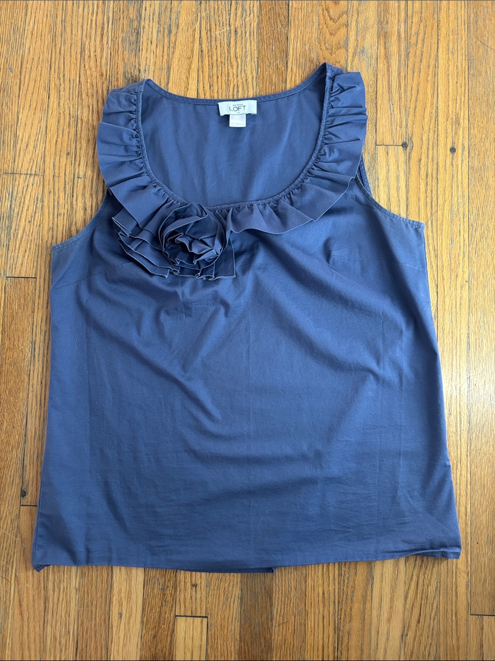LOFT Navy Sleeveless Ruffle Neck Camisole with Rosette